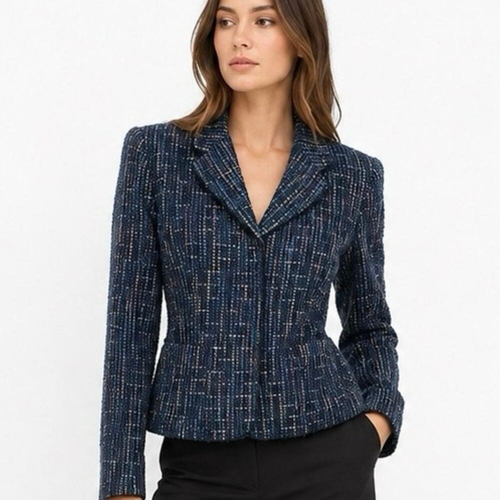 Vintage Sag Harbor Petite Tweed Blazer Blue Multicolor Textured Jacket 10P